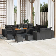 Set di divani da giardino in 14 pezzi con cuscini neri in polirattan e acacia