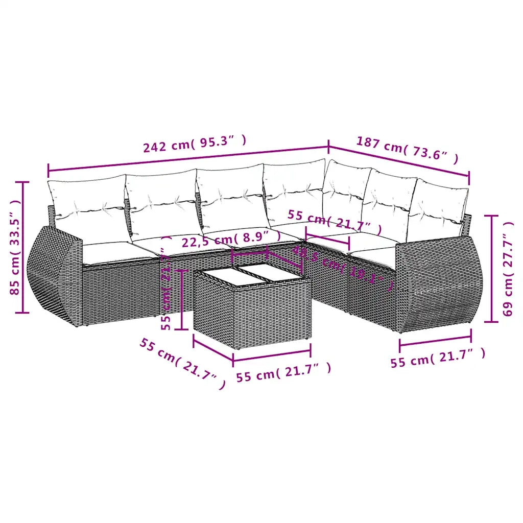 Set Divani da Giardino 7 pz con Cuscini Marrone in Polyrattan 3253760