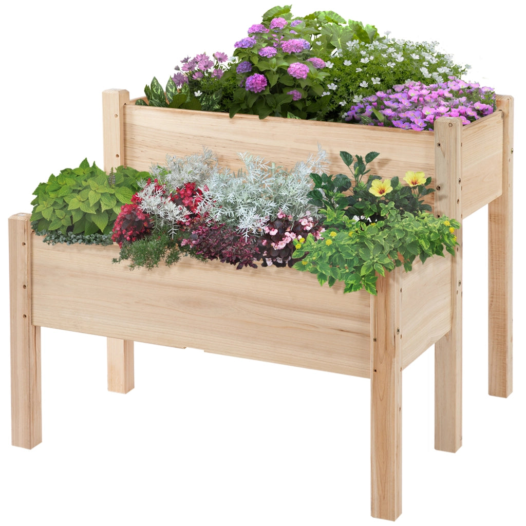 Tavolo da Coltivazione Rialzato 2 Livelli ¨C Xylo ¨C Legno Naturale 86x85x72 cm