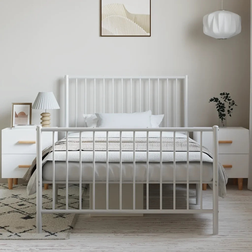 Giroletto con Testiera e Pediera Metallo Bianco 100x190 cm 350943