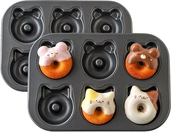 Set di stampi per donuts con rivestimento non aderente, 12 fori, forma gatto e birra
