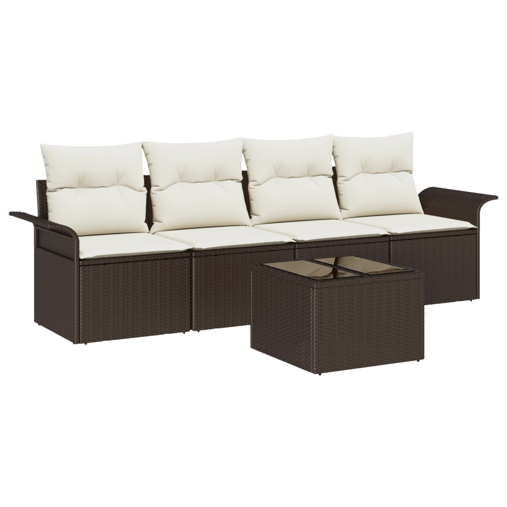 Set di divani da giardino 5 pezzi con cuscini in rattan polietileno marrone