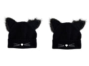 2 Cappelli Donna Pon Pon Invernali Orecchie da Gatto Berretti Lana Beanie Lavorati a Maglia Cappellini Caldi Elastico per Sport All'Aria Aperta Corsa Sci Pattinaggio