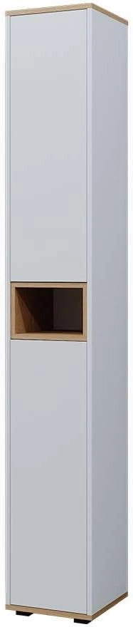 Armadio per il bagno Didi, Bianco/Artisan, 30 x 192 cm con 2 porte, per la conservazione di articoli da bagno e prodotti per la cura personale
