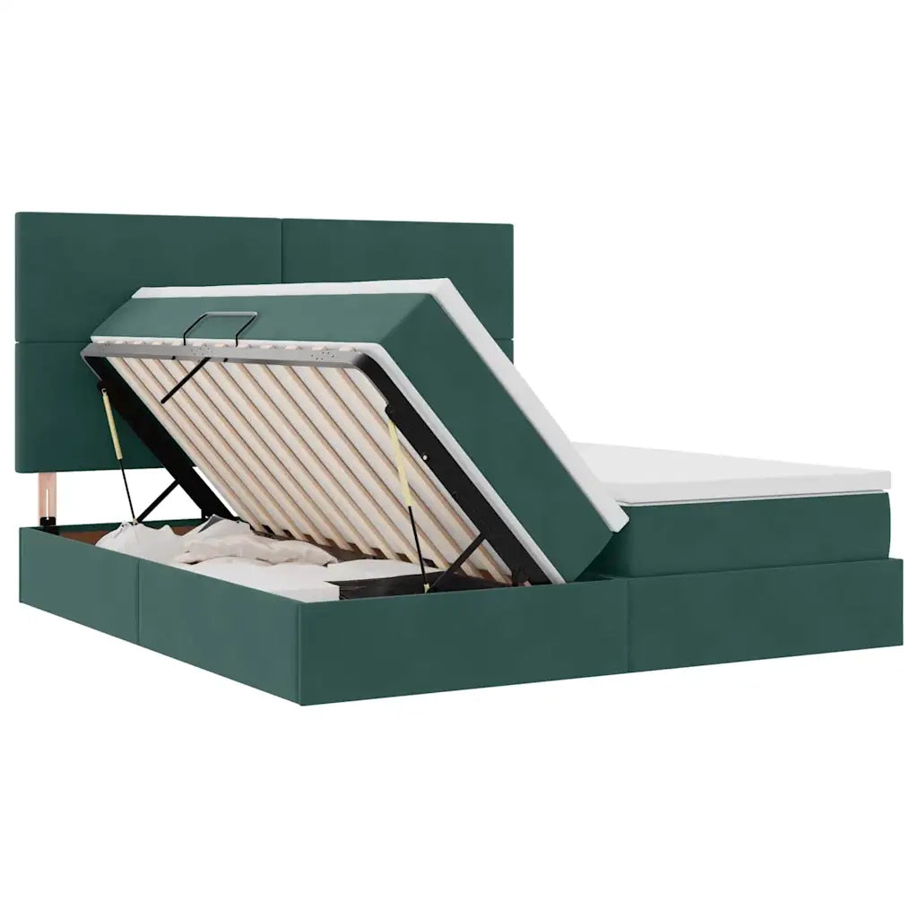 Letto con contenitore LED e materasso Verde Scuro 180 x 200 cm