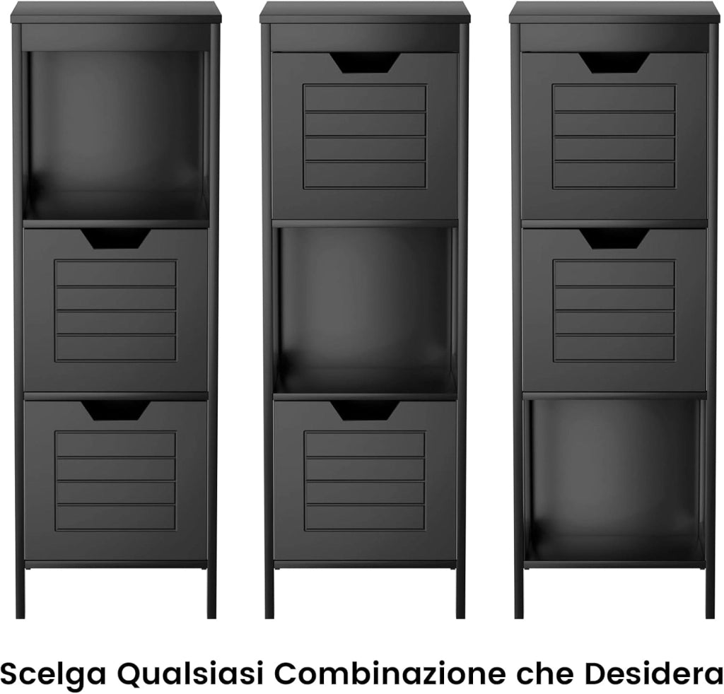 Armadietto da Bagno, Mobile di Legno Multifunzionale, con 2 Cassetti Rimovibili, Scaffale per Casa Ufficio Hotel, 30 x 30 x 89 cm (Nero)