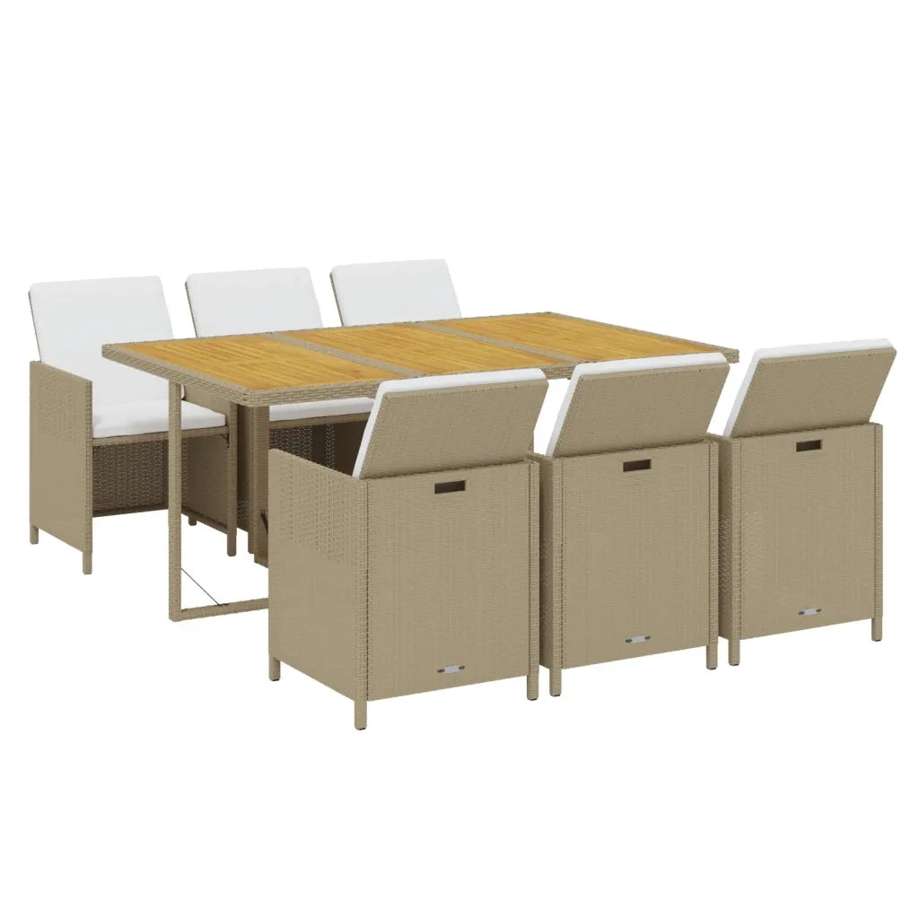 Set da Pranzo da Giardino 7 pz con Cuscini in Polyrattan Beige 3095554