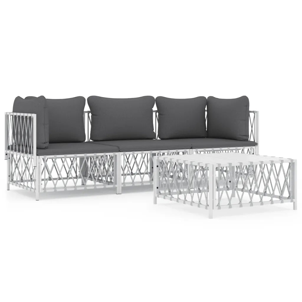 Set Salotto da Giardino 4 pz con Cuscini in Acciaio Bianco 3186818