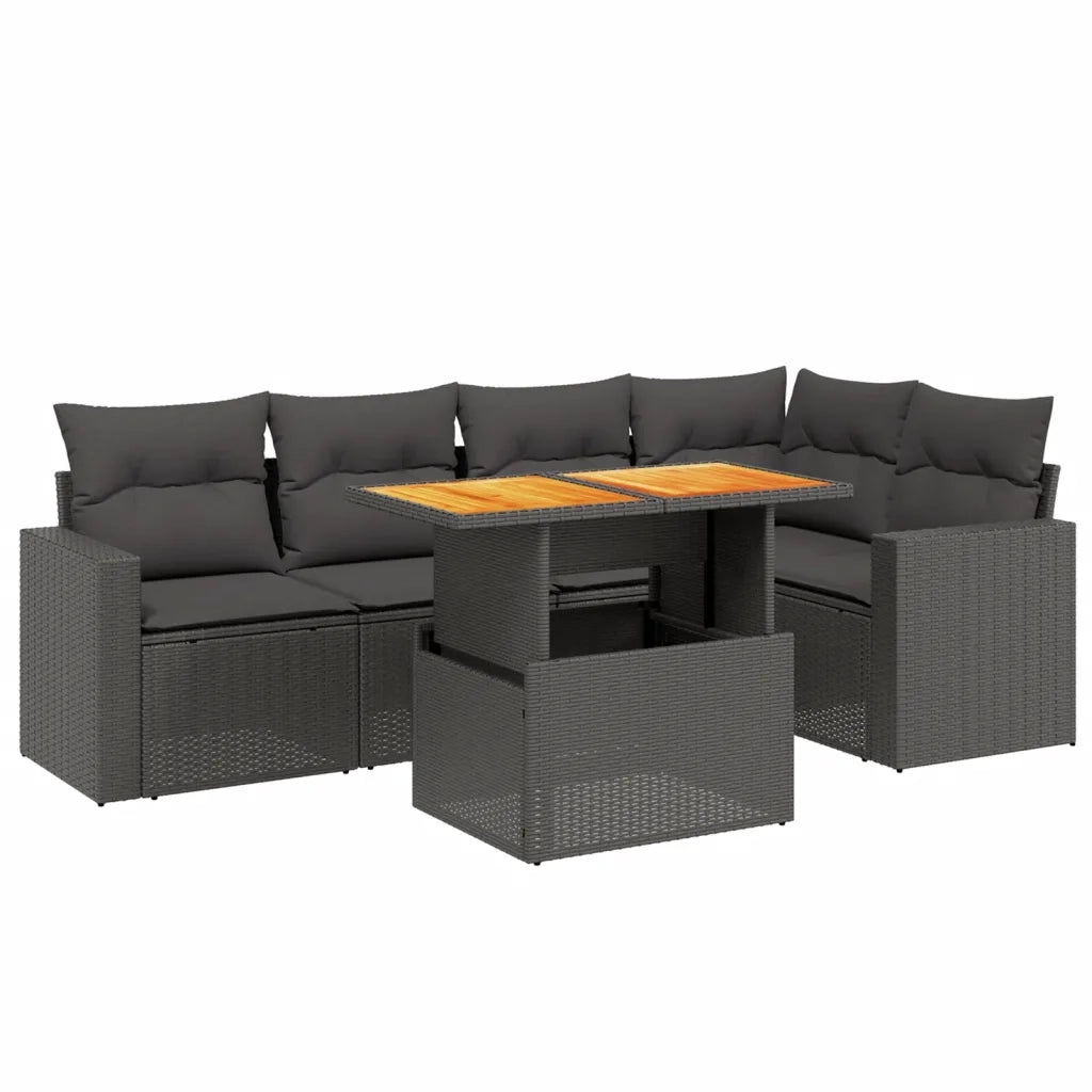 Set Divano da Giardino 6 pz con Cuscini Nero in Polyrattan