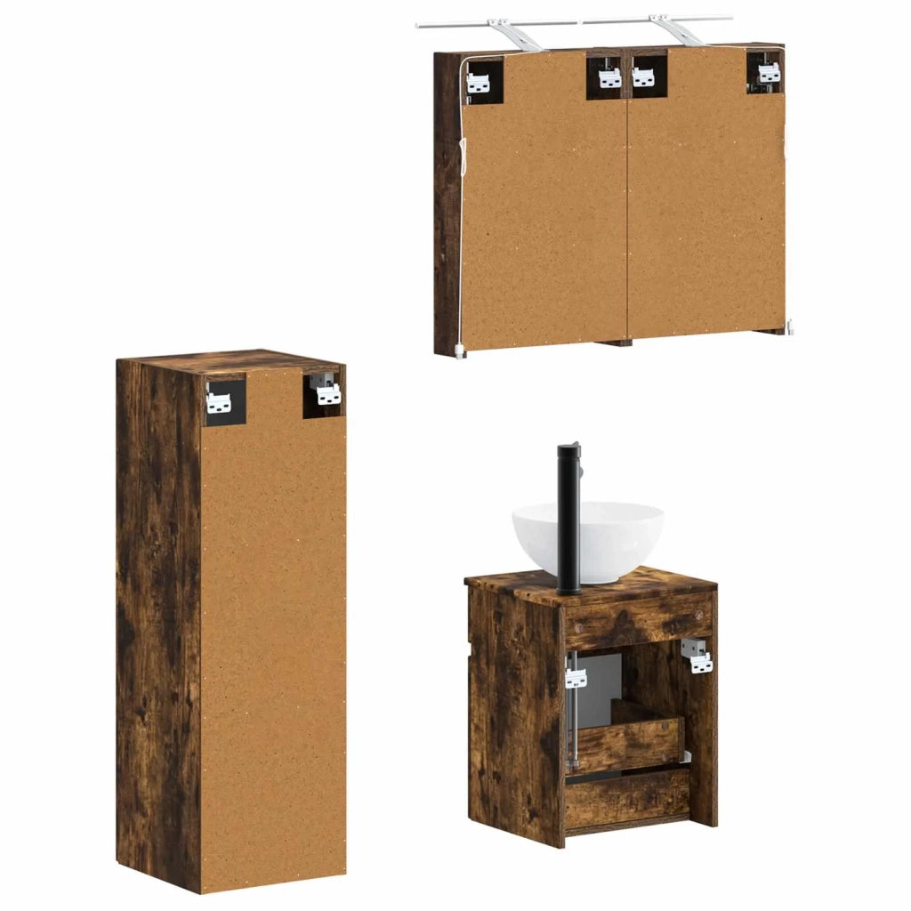 Set di mobili per il bagno 4 pz Rovere Fumo 3407459