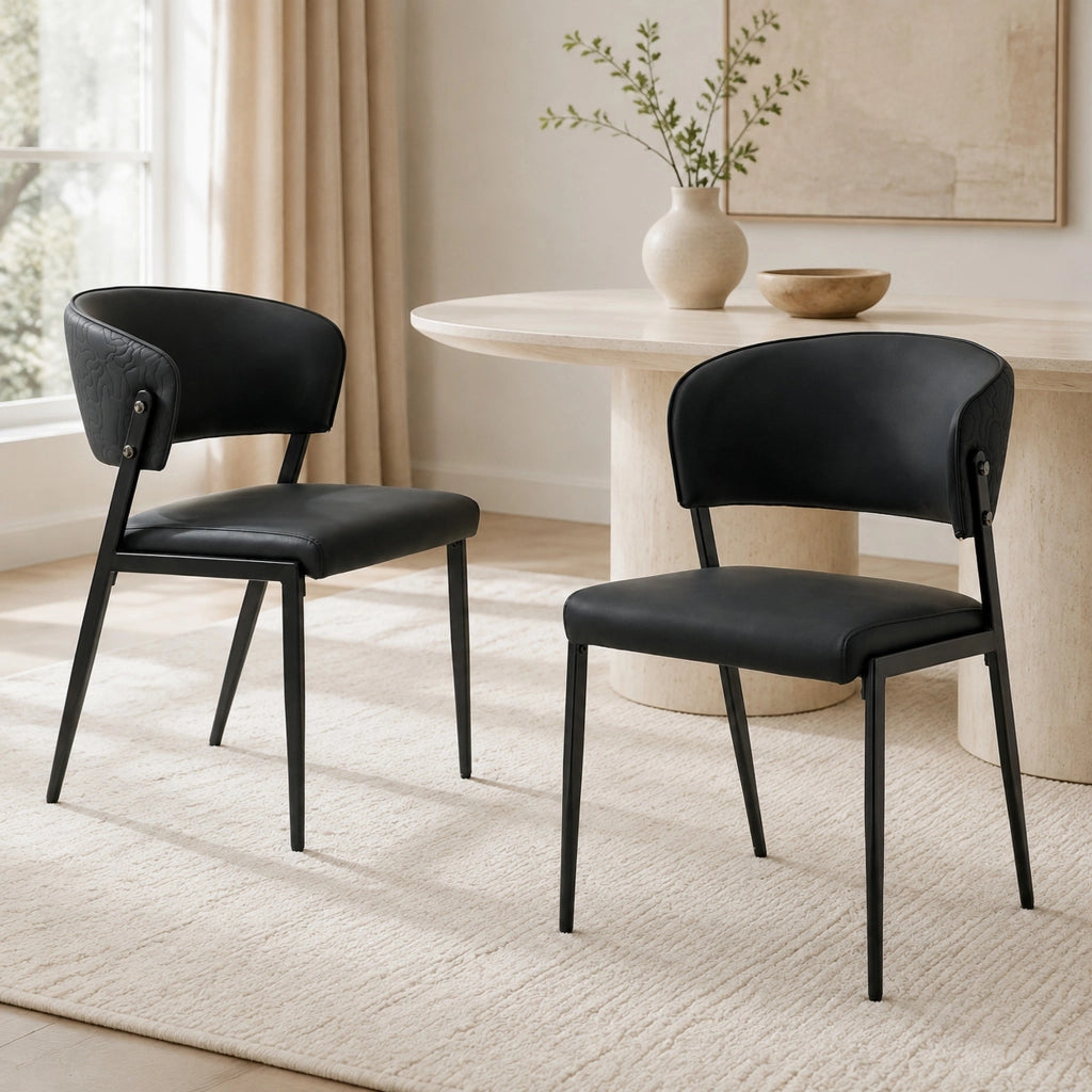 Sedia da pranzo 74.0x53.5x51.0 cm con schienale ergonomico in PU e metallo nera