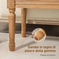 Panca Fondoletto Imbottita con Seduta Trapuntata a Bottoni in Tessuto e Legno, 120x41x48cm, Crema