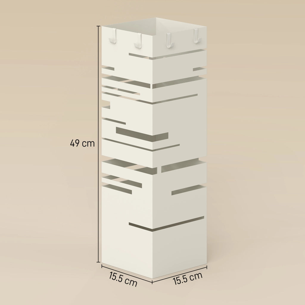 Portaombrelli Moderno 15,5x15,5x49 cm con Raccogligocce e Ganci in Metallo Beige