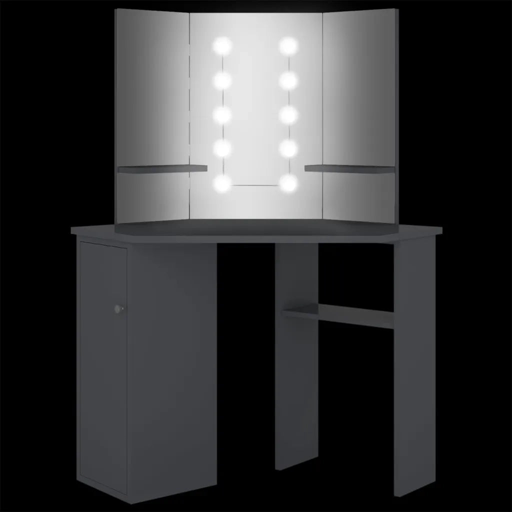 Tavolino da Trucco Angolare con LED Grigio 111x54x141,5 cm 326532