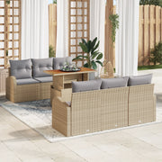 Set Divani Giardino a 7 Pezzi con Cuscini Beige in Rattan Polietilene