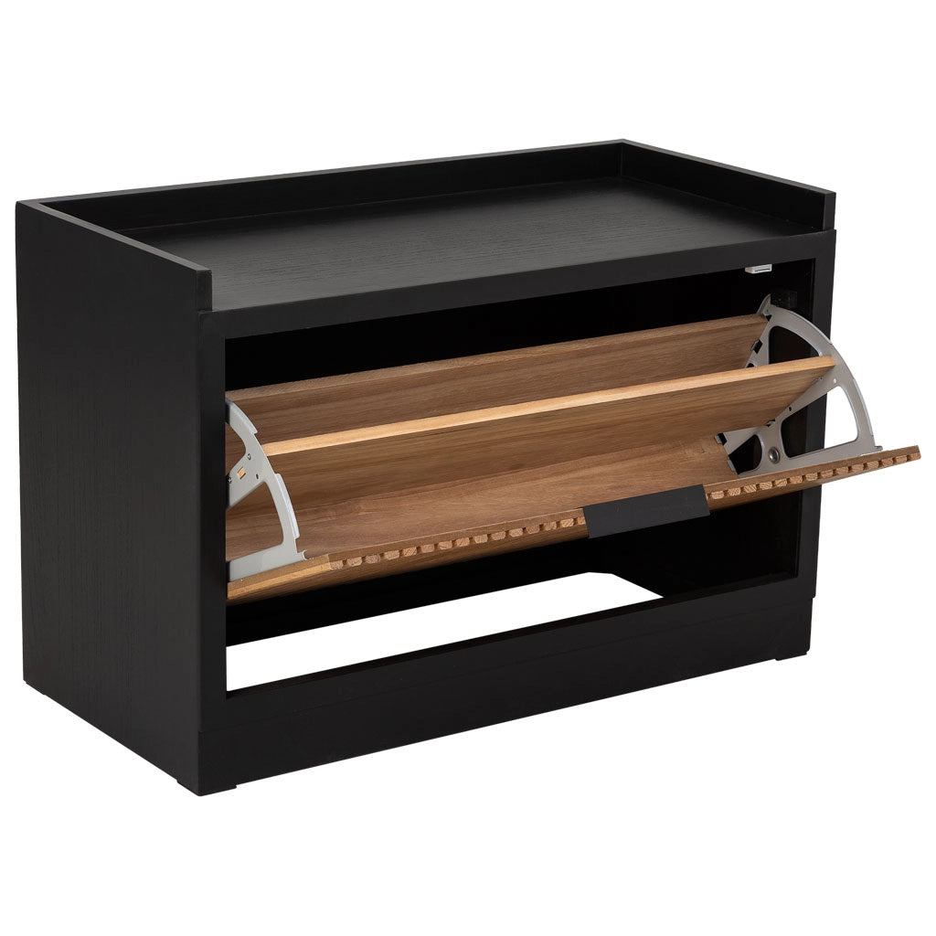 Sgabello porta scarpe in legno e metallo nero 80x38x53