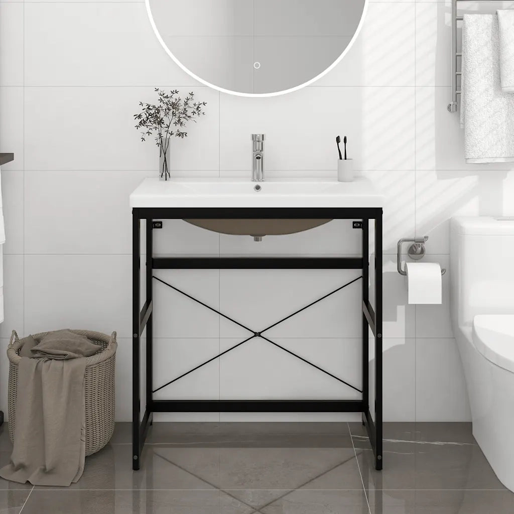 Telaio per Lavabo da Bagno con Lavabo Integrato Nero in Ferro CFW1568625