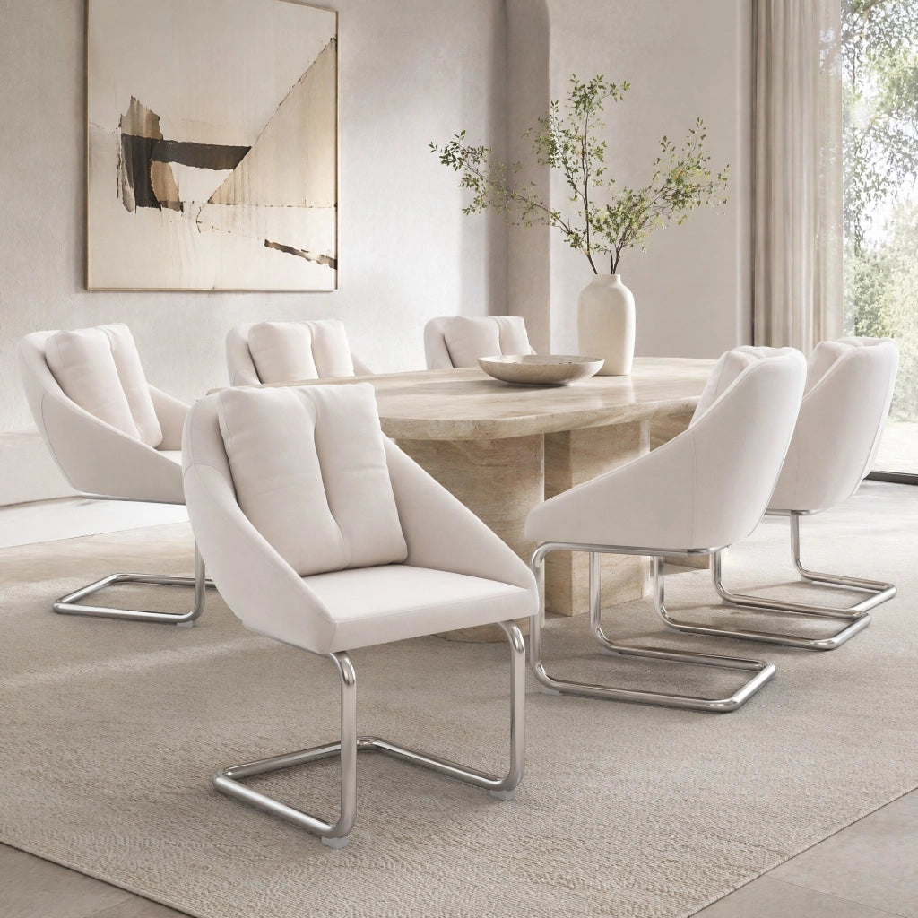 Sedia da Pranzo Set da 6 con Design Ergonomico e Gambe in Metallo, in Velluto Beige