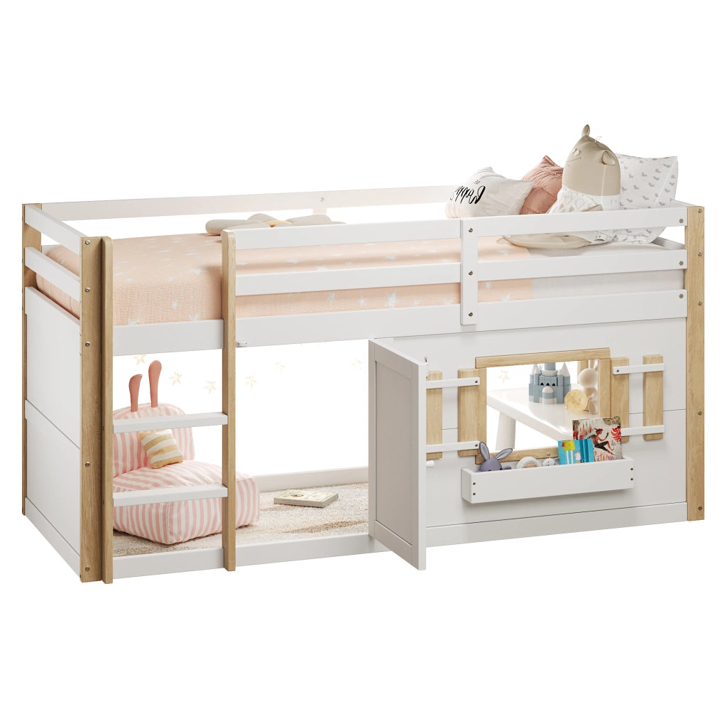 Letto a castello multifunzione 90x200 cm con area gioco, bianco