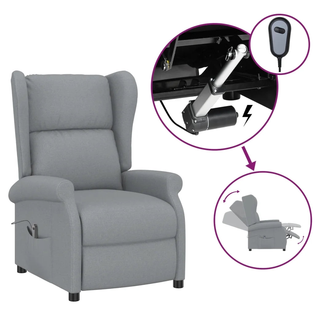 Poltrona ad Ala Reclinabile Elettrica Grigio Chiaro in Tessuto 3098319