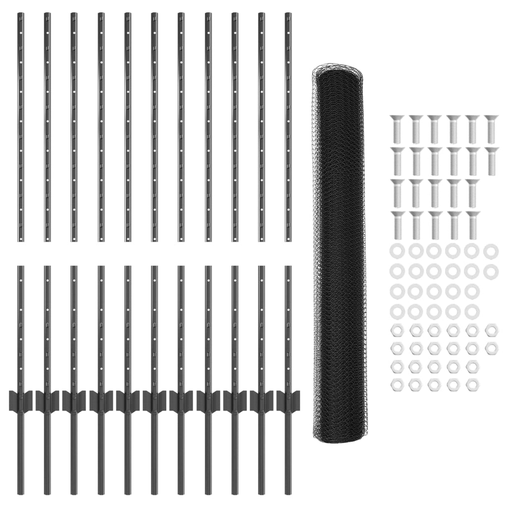 Set di Recinzione da Giardino in Acciaio Galvanizzato Set di 2 Grigio