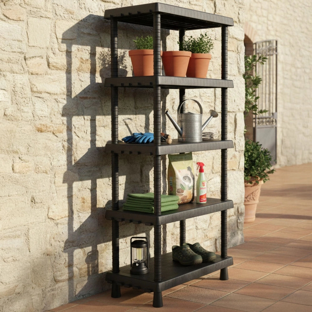 Mobile da Giardino Goshenita, Armadio da Esterno 3 Ripiani Made in Italy, 35x72x164.5h cm Nero Antracite