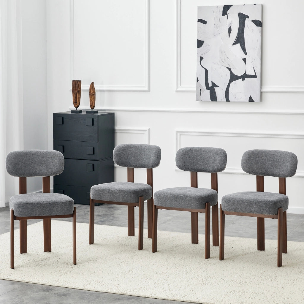 Set 4 Sedie da Pranzo Imbottite ¨C Xylo ¨C Tessuto Lino, Schienale Curvo, Stile Moderno