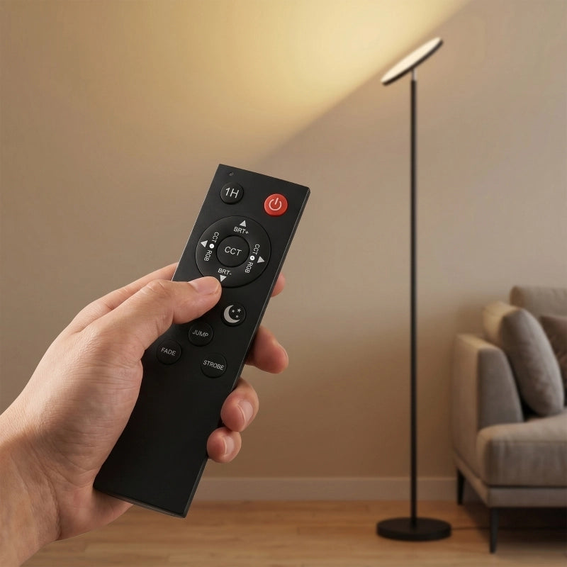 Lampada da terra RGB con luce indiretta, dimmerabile con telecomando e controllo touch, testa girevole a 350¡ã, nera.
