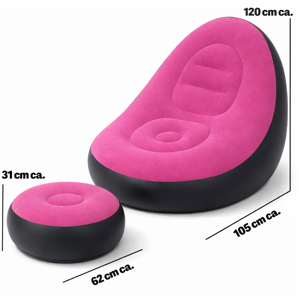 Set Poltrona e Poggiapiedi Gonfiabile Ergonomico Rosa da Esterno ed Interno