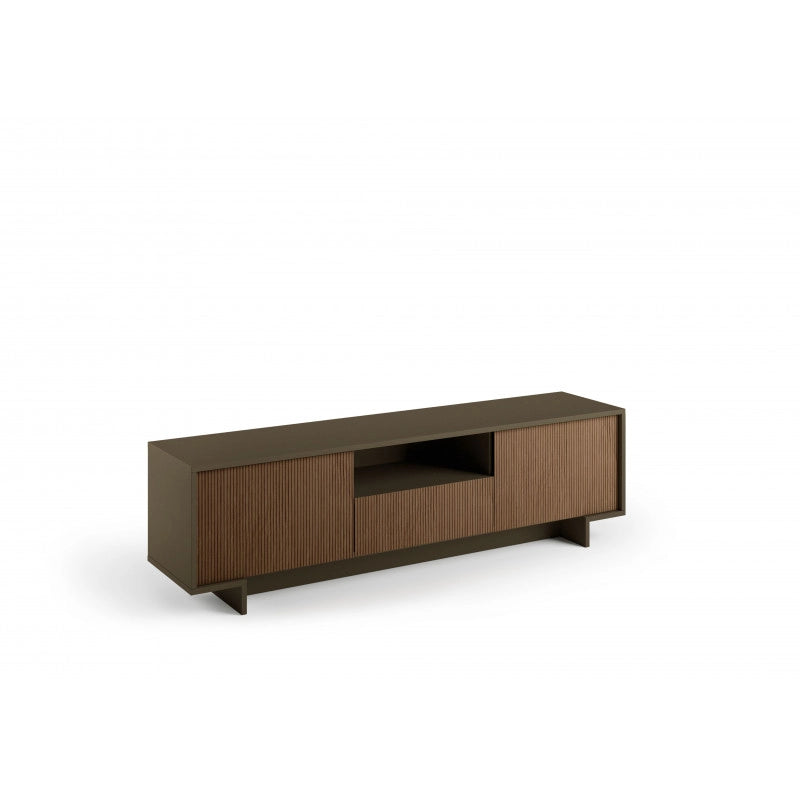 Mobile porta TV Frame 2 ante con cassetto centrale push to open bronzo e cannetè scuro 170x42x48 cm - Terraneo