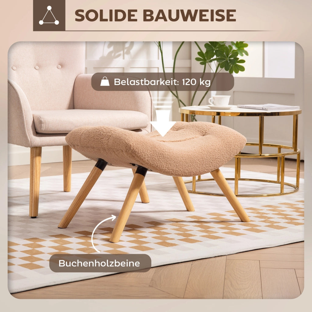Pouf imbottito con rivestimento in tessuto fleece e gambe in legno ¨C Xylo ¨C Marrone