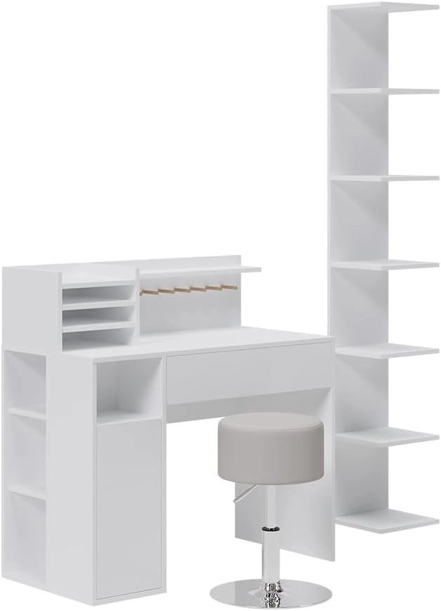 Scrivania, Bianco, 100 x 50 cm, con piano d’appoggio aperto per materiali da lavoro