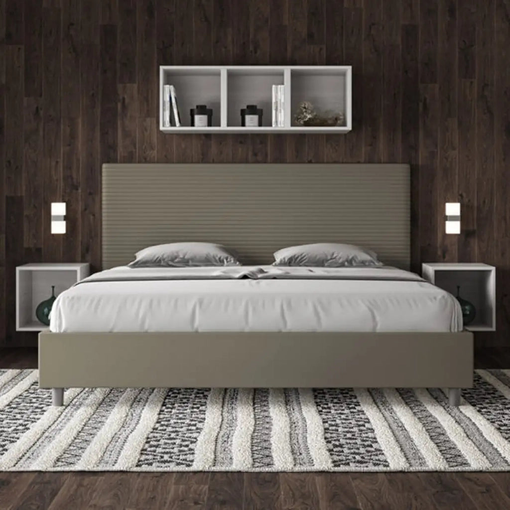 Letto matrimoniale king size con rete imbottito 200x200 similpelle cappuccino Focus