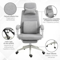 Sedia da Ufficio Ergonomica, Sedia da Scrivania con Rotelle, Cuscino Lombare, Poggiatesta e Poggiapiedi Estraibile, Grigia 62x68x117-127cm