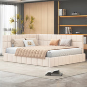 Divano letto imbottito in velluto con schienale e braccioli; beige; 160x200 cm; senza materasso