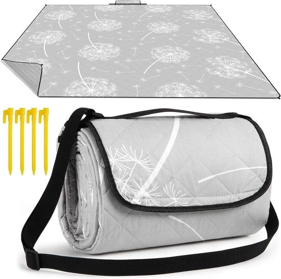 Striscia di sabbia XXL impermeabile - ombrellone da picnic con ganci - maniglia e cinturino per spalle - picnic e campeggio all'aperto - 200 x 200 cm - grigio