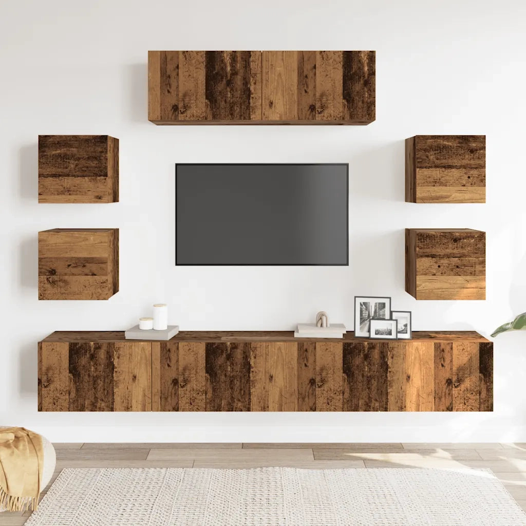 Set Mobile TV 7 pz Montato a Parete Legno Antico in Truciolato 3329015