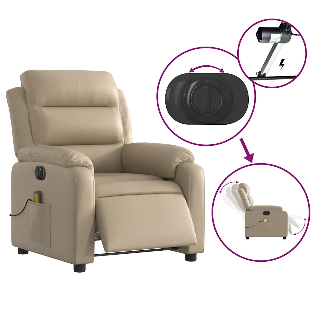 Divano Sedia-Poltrona Reclinabile Massaggio Elettrica Cappuccino Similpelle 300420