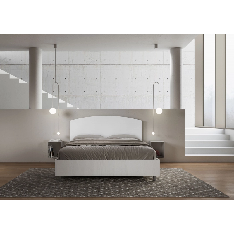 Letto Matrimoniale 160x200 cm struttura bianco frassino testata Antilia - Bianco,Similpelle,Con rete