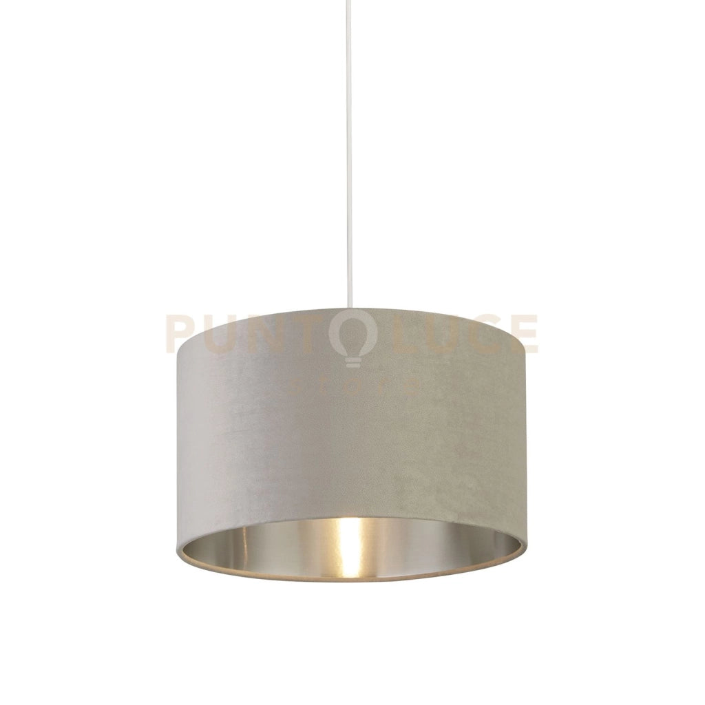 Paralume a tamburo - Velluto grigio chiaro con interno argentato, diametro 38 cm