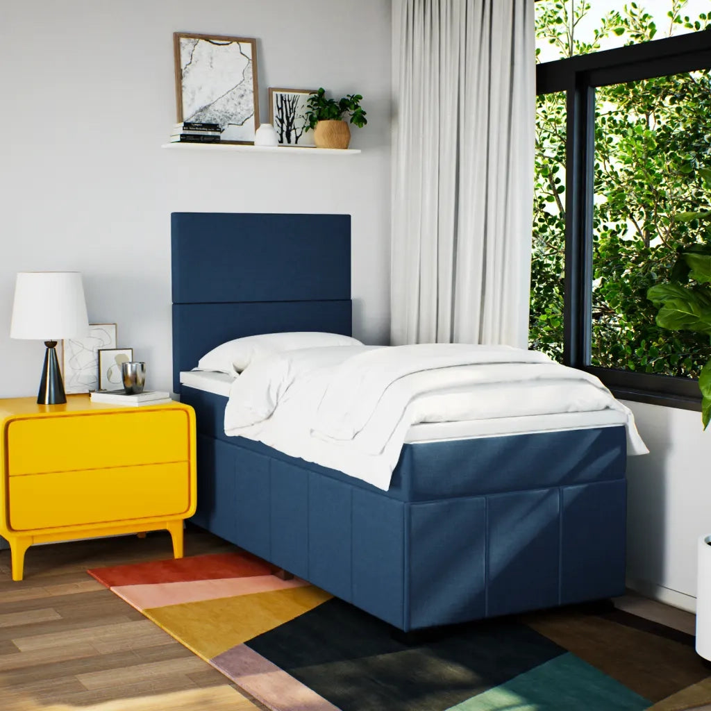 Letto singolo | Letto per adulti | Giroletto a Molle con Materasso Blu 90x200 cm inTessuto