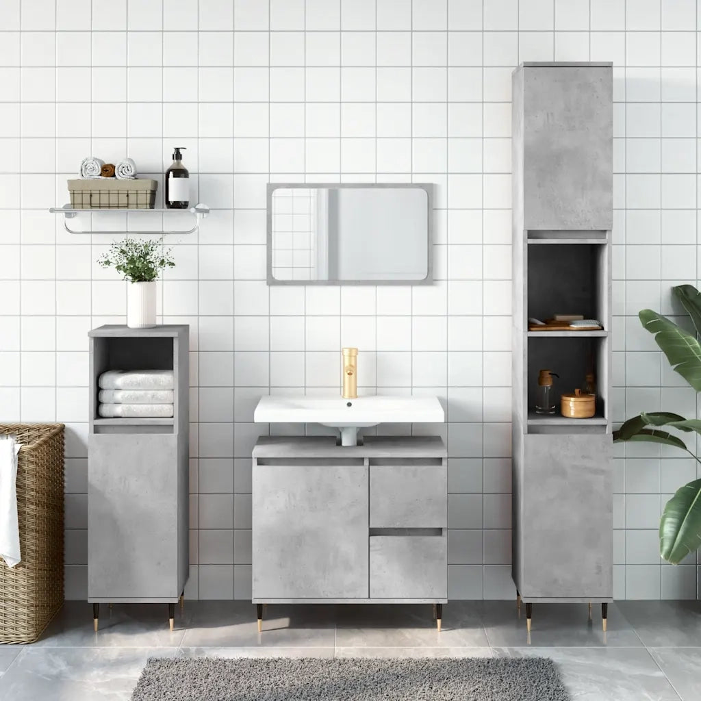 Armadietto da Bagno Grigio Cemento 65x33x60cm Legno Multistratocod mxl 104128