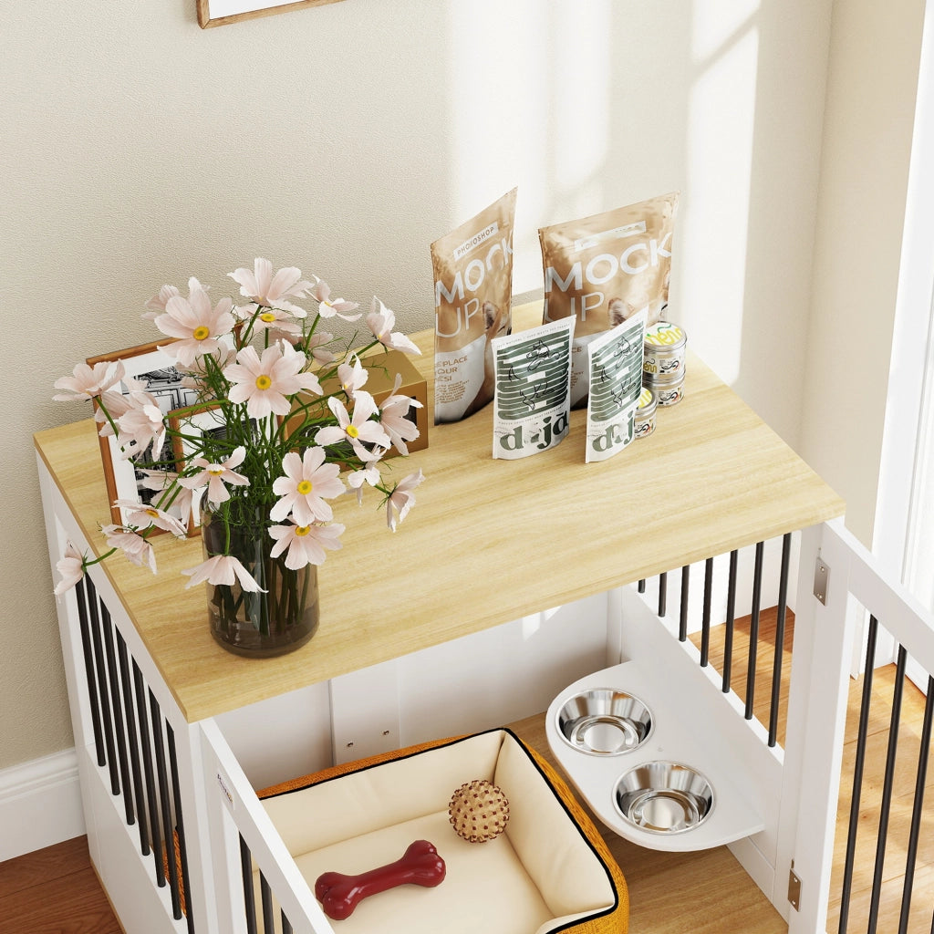 Tavolo per cani con gamelle amovibili ¨C zephmum ¨C bianco 80x55x71.5 cm