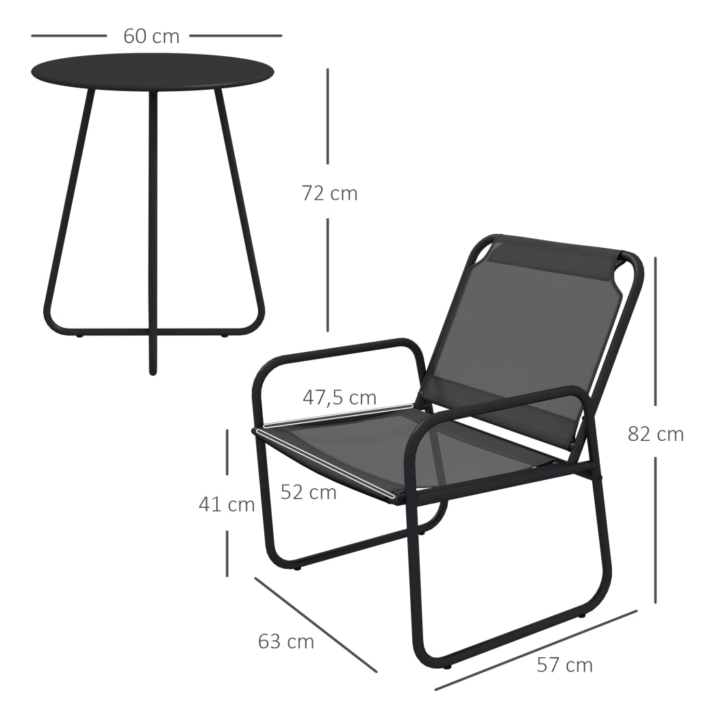 Set da giardino 3 pezzi con divanetto e tavolino ¨C zephmum ¨C grigio, acciaio, tessuto mesh