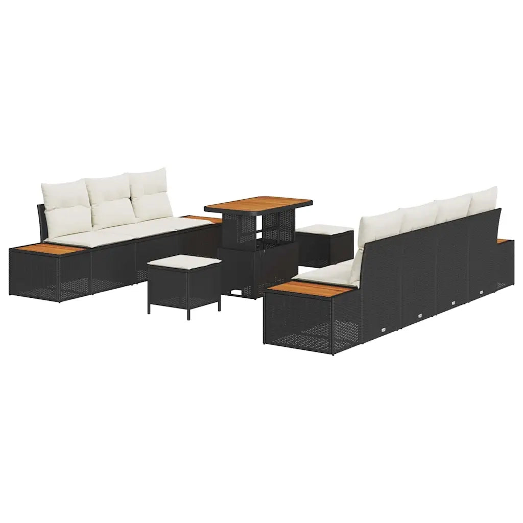 Set Divano da Giardino con cuscino 10 pcs Nero Poly Rattan 3364830