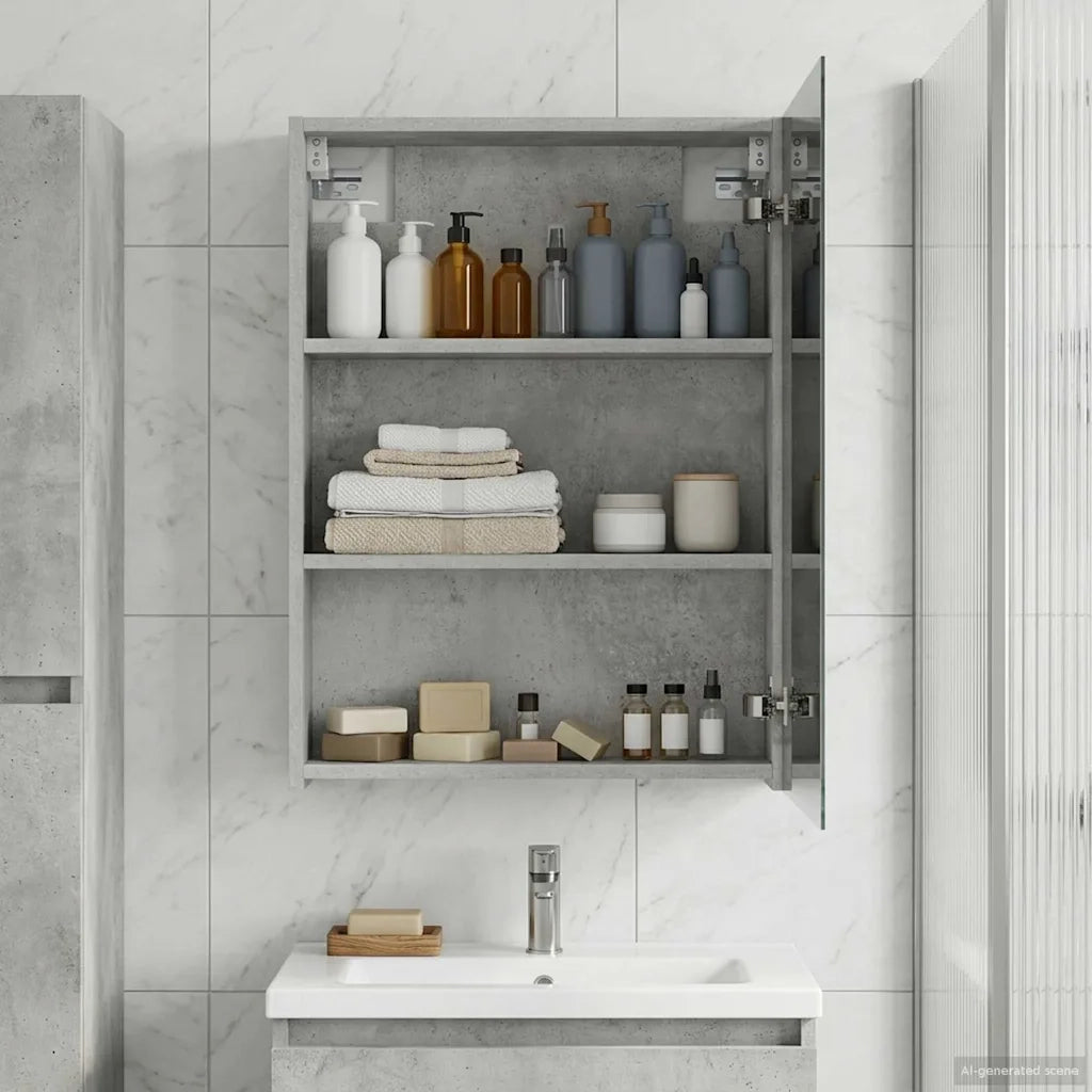 Mobiletto per specchio da bagno con lo scaffale Grigio cemento 889042