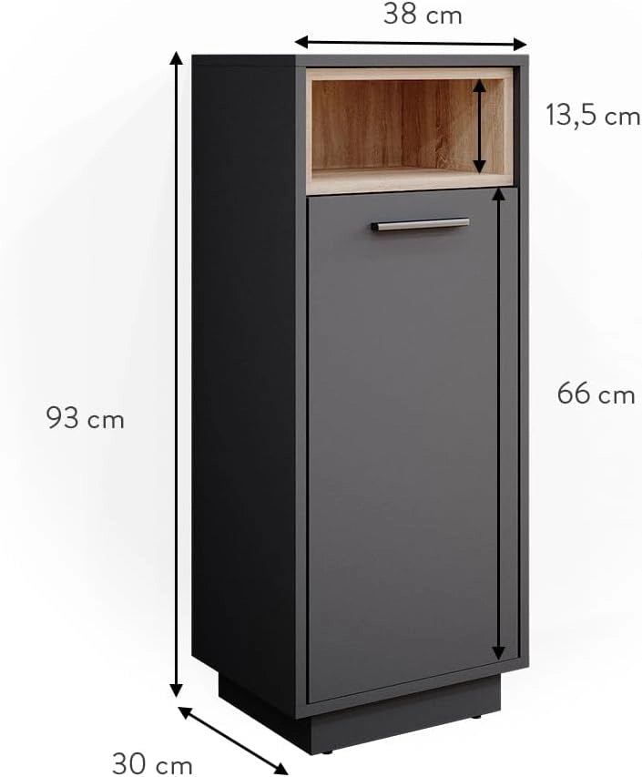 Mobiletto bagno Beatrice, Antracite, 38 x 93 cm, per la conservazione in bagno abbinabile alla serie Beatrice