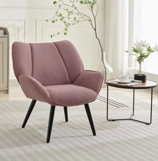 Sedile Accessorio Wingback con Pelle Corduroy - Fauteuil Lounge con Alto Schienale, Piedi in Metallo e Design Ergonomico - Camera da Pranzo, Camera da Letto o Sala