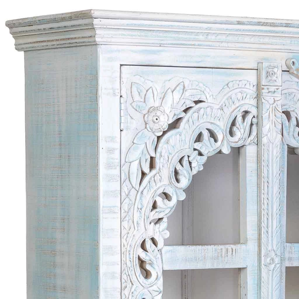 Vetrina in legno artigianale bianca e blu, 91x40x180h cm