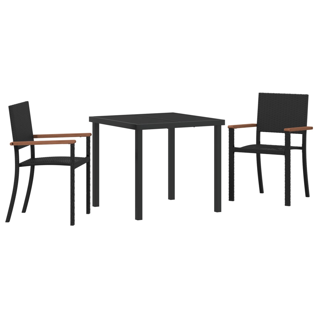 Set da Pranzo da Giardino da 3 Pezzi Nero in Polyrattan